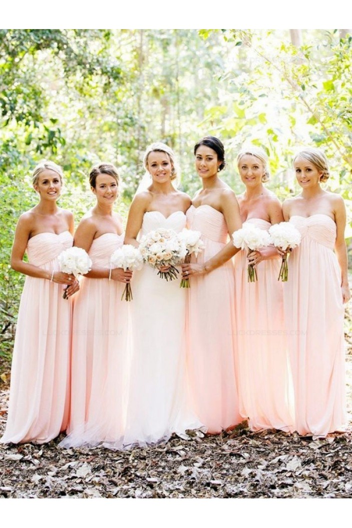 Empire Sweetheart Long Pink Chiffon Wedding Party Dresses Bridesmaid Dresses 3010067