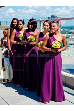 Long Purple Chiffon One-Shoulder Wedding Party Dresses Bridesmaid Dresses 3010086