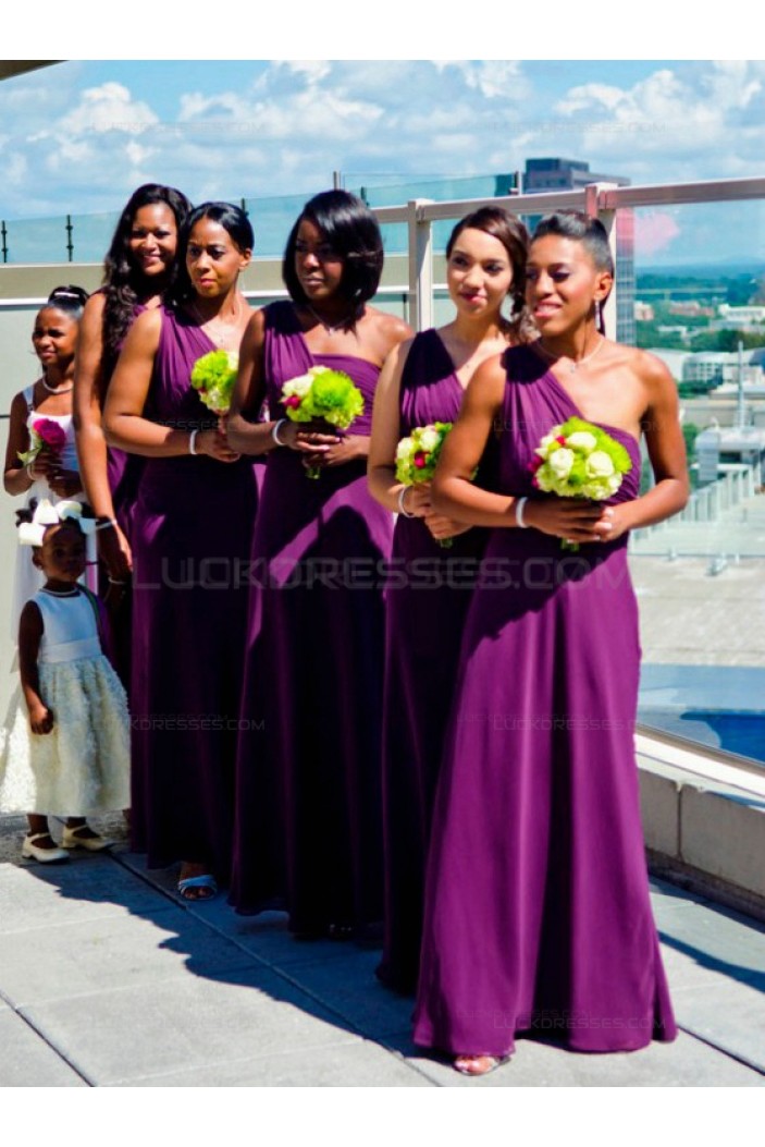 Long Purple Chiffon One-Shoulder Wedding Party Dresses Bridesmaid Dresses 3010086