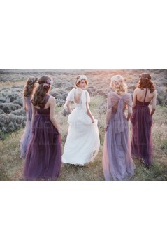 Long Purple Tulle Wedding Party Dresses Bridesmaid Dresses 3010096