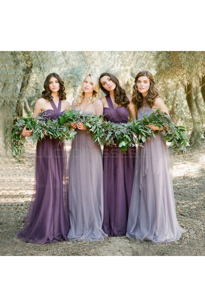 Long Purple Tulle Wedding Party Dresses Bridesmaid Dresses 3010096