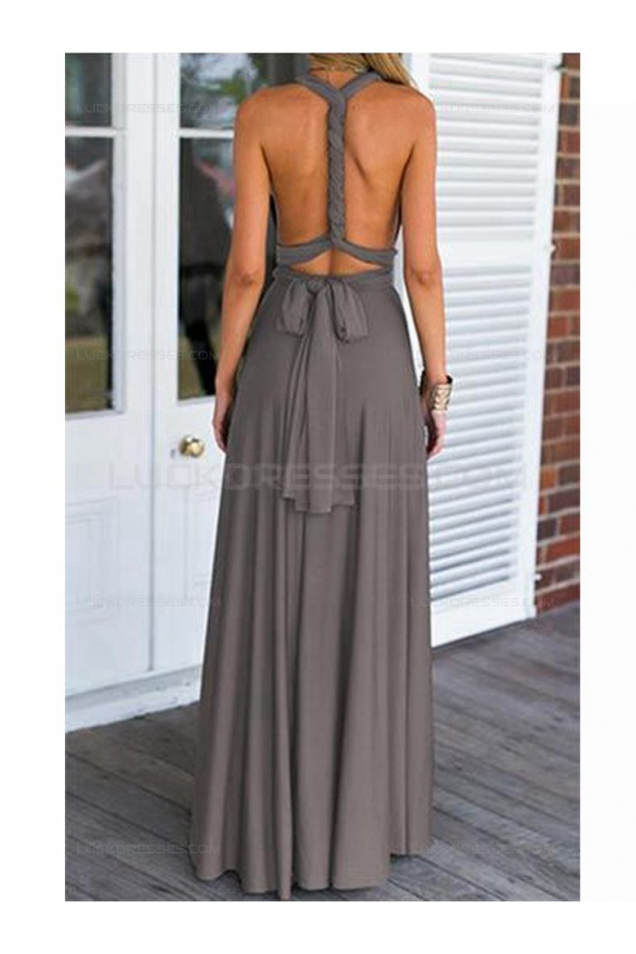 Grey V-Neck Chiffon Long Wedding Guest Dresses Bridesmaid Dresses 3010107