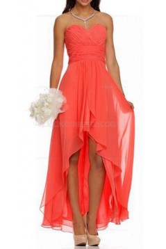 High Low Ruched Bodice Sweetheart Layered Coral Wedding Guest Bridesmaid Dresses 3010109