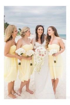 Short Strapless Yellow Chiffon Wedding Guest Dresses Bridesmaid Dresses 3010120