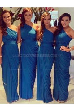 Sheath One-Shoulder Long Blue Wedding Guest Dresses Bridesmaid Dresses 3010177