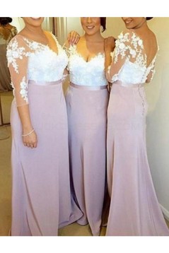 3/4 Length Sleeves V-Neck Lace Long Wedding Guest Dresses Bridesmaid Dresses 3010190