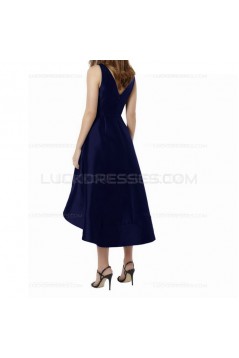 High Low V-Neck Navy Wedding Guest Dresses Bridesmaid Dresses 3010231