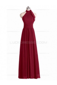 A-Line Halter Burgundy Chiffon Wedding Guest Dresses Bridesmaid Dresses 3010237