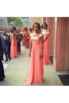 Long Coral Sequins Chiffon Wedding Guest Dresses Bridesmaid Dresses 3010240