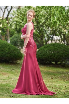 A-Line Lace Chiffon Long Wedding Guest Dresses Bridesmaid Dresses 3010248