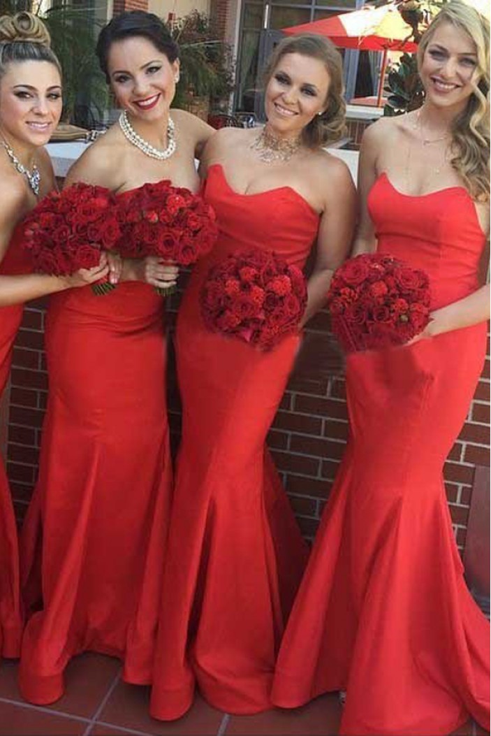 Trumpet/Mermaid Long Red Bridesmaid Dresses 3010270