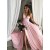 A-Line Floor Length V-Neck Long Pink Bridesmaid Dresses with Slit 3010278