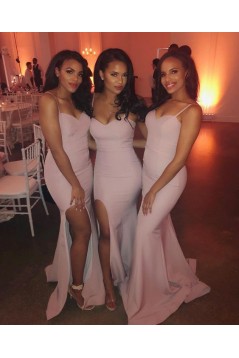 Mermaid Spaghetti Straps Long Bridesmaid Dresses with Slit 3010288