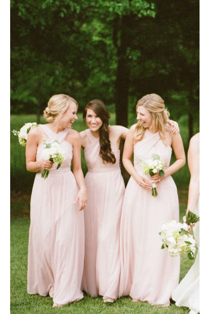 A-Line Long Pink Bridesmaid Dresses 3010304