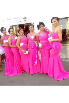 Mermaid One-Shoulder Beaded Long Bridesmaid Dresses 3010310