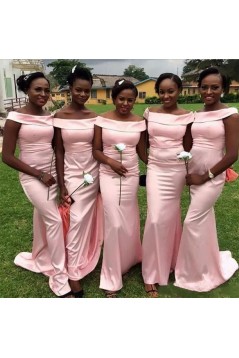 Mermaid Long Pink Off-the-Shoulder Bridesmaid Dresses 3010342