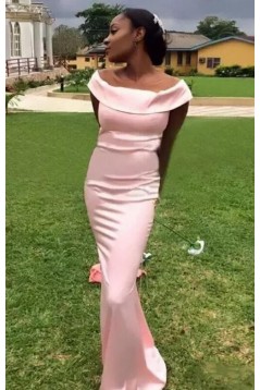Mermaid Long Pink Off-the-Shoulder Bridesmaid Dresses 3010342