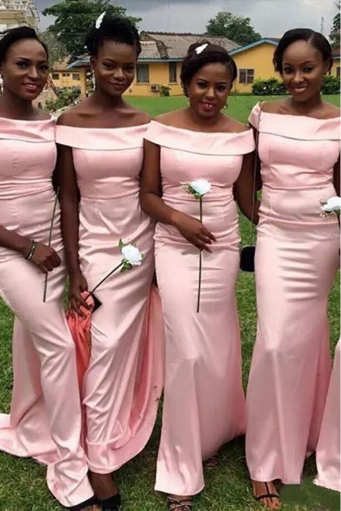 Mermaid Long Pink Off-the-Shoulder Bridesmaid Dresses 3010342