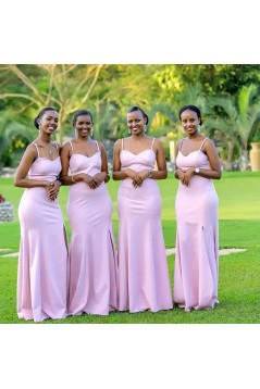 Mermaid Spaghetti Straps Long Pink Bridesmaid Dresses 3010368