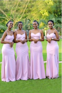 Mermaid Spaghetti Straps Long Pink Bridesmaid Dresses 3010368