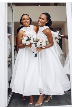 A-Line White Lace Bridesmaid Dresses 3010386