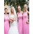 A-Line Lace and Chiffon Long Pink Floor Length Bridesmaid Dresses 3010416
