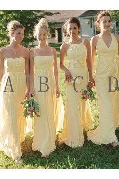 Long Yellow Chiffon Floor Length Bridesmaid Dresses 3010418