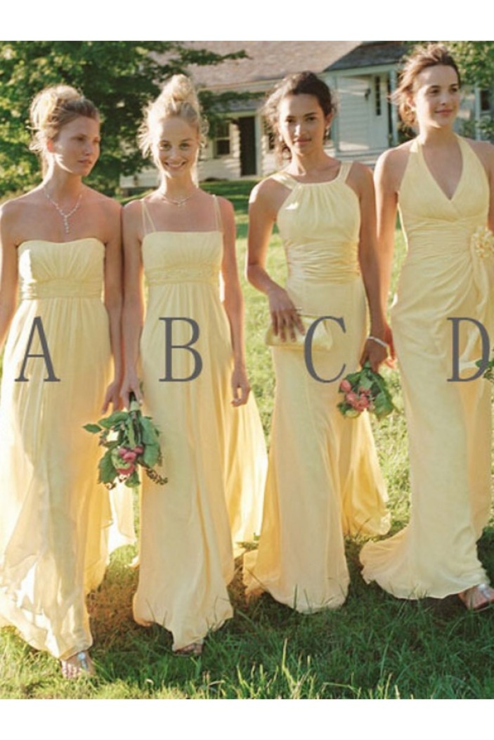 Long Yellow Chiffon Floor Length Bridesmaid Dresses 3010418