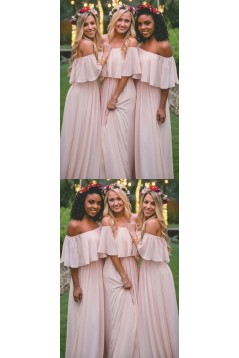 Long Pink Chiffon Floor Length Bridesmaid Dresses 3010460
