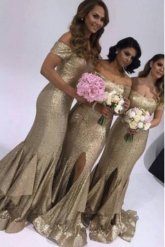 Mermaid Sequins Off-the-Shoulder Long Floor Length Bridesmaid Dresses 3010465