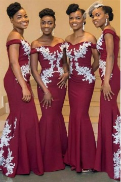 Mermaid Off-the-Shoulder Lace Floor Length Bridesmaid Dresses 3010477
