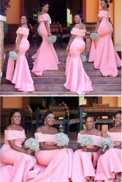 Mermaid Off-the-Shoulder Long Pink Plus Size Floor Length Bridesmaid Dresses 3010487