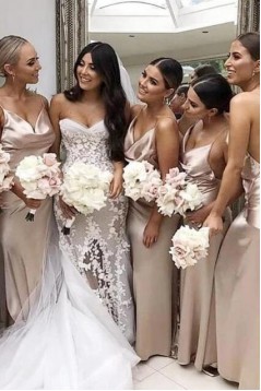 Simple Spaghetti Straps Floor Length Bridesmaid Dresses 3010492