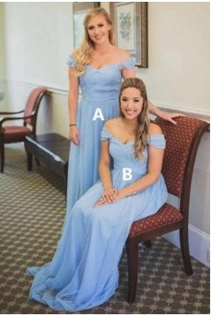 A-Line Chiffon Off-the-Shoulder Long Floor Length Bridesmaid Dresses 3010500