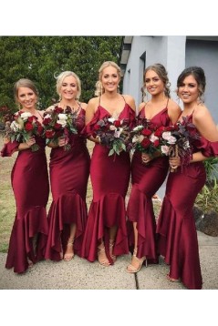 Mermaid V-Neck Spaghetti Straps Floor Length Bridesmaid Dresses 3010504