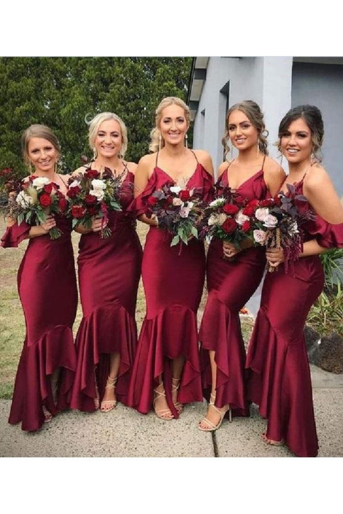 Mermaid V-Neck Spaghetti Straps Floor Length Bridesmaid Dresses 3010504