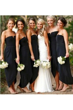Sheath Strapless Black Floor Length Bridesmaid Dresses 3010510