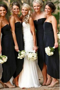 Sheath Strapless Black Floor Length Bridesmaid Dresses 3010510