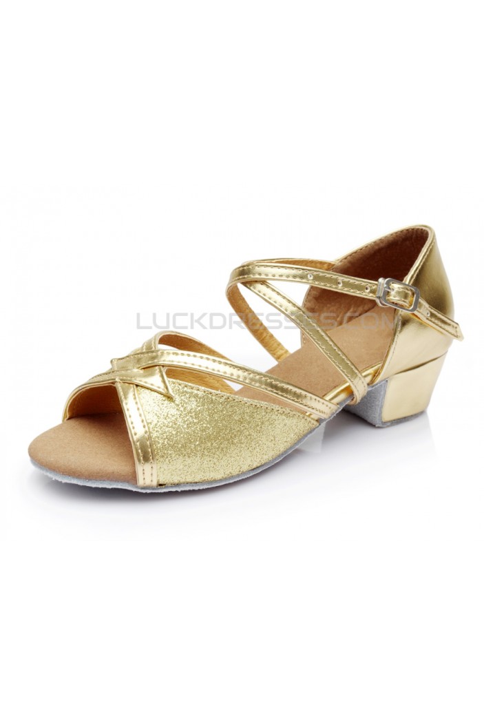 Women's Kids' Gold Sparkling Glitter Sandals Flats Latin Dance Shoes D601001