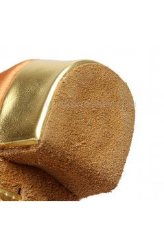 Women's Kids' Brown Satin Sandals Flats Latin Dance Shoes Chunky Heels Dance Shoes D601002