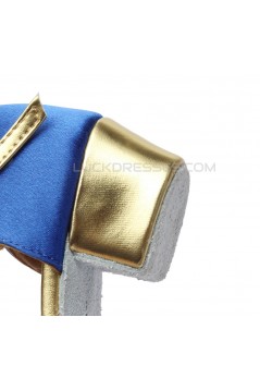 Women's Kids' Blue Satin Sandals Flats Latin Dance Shoes Chunky Heels Dance Shoes D601005