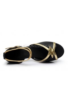 Women's Kids' Black Satin Sandals Flats Latin Dance Shoes Chunky Heels Dance Shoes D601006