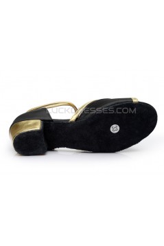 Women's Kids' Black Satin Sandals Flats Latin Dance Shoes Chunky Heels Dance Shoes D601006