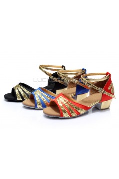 Women's Kids' Red Satin Gold Sparkling Glitter Flats Sandals Latin Dance Shoes Flower Girl Shoes D601007