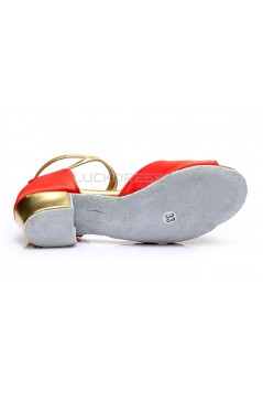Women's Kids' Red Satin Gold Sparkling Glitter Flats Sandals Latin Dance Shoes Flower Girl Shoes D601007