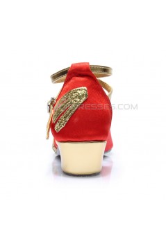 Women's Kids' Red Satin Gold Sparkling Glitter Flats Sandals Latin Dance Shoes Flower Girl Shoes D601007