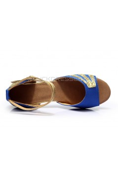 Women's Kids' Blue Satin Gold Sparkling Glitter Flats Sandals Latin Dance Shoes Flower Girl Shoes D601008