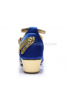 Women's Kids' Blue Satin Gold Sparkling Glitter Flats Sandals Latin Dance Shoes Flower Girl Shoes D601008