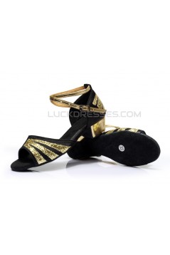 Women's Kids' Black Satin Gold Sparkling Glitter Flats Sandals Latin Dance Shoes Flower Girl Shoes D601009