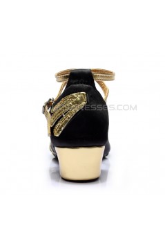 Women's Kids' Black Satin Gold Sparkling Glitter Flats Sandals Latin Dance Shoes Flower Girl Shoes D601009